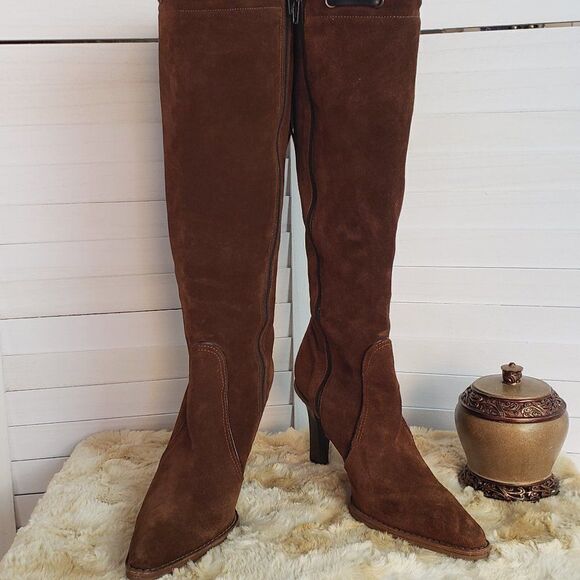 Coach Bella G Long Suede Brown Boots with Back Tie Size 7.5 - Picture 1 of 16